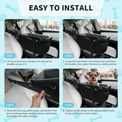 Soft Fabric Paw Print Dog Car Booster Seat - Armrest-Mount, Portable Pet Basket, Safe Travel Carrier Bed for Small-Medium Dogs
