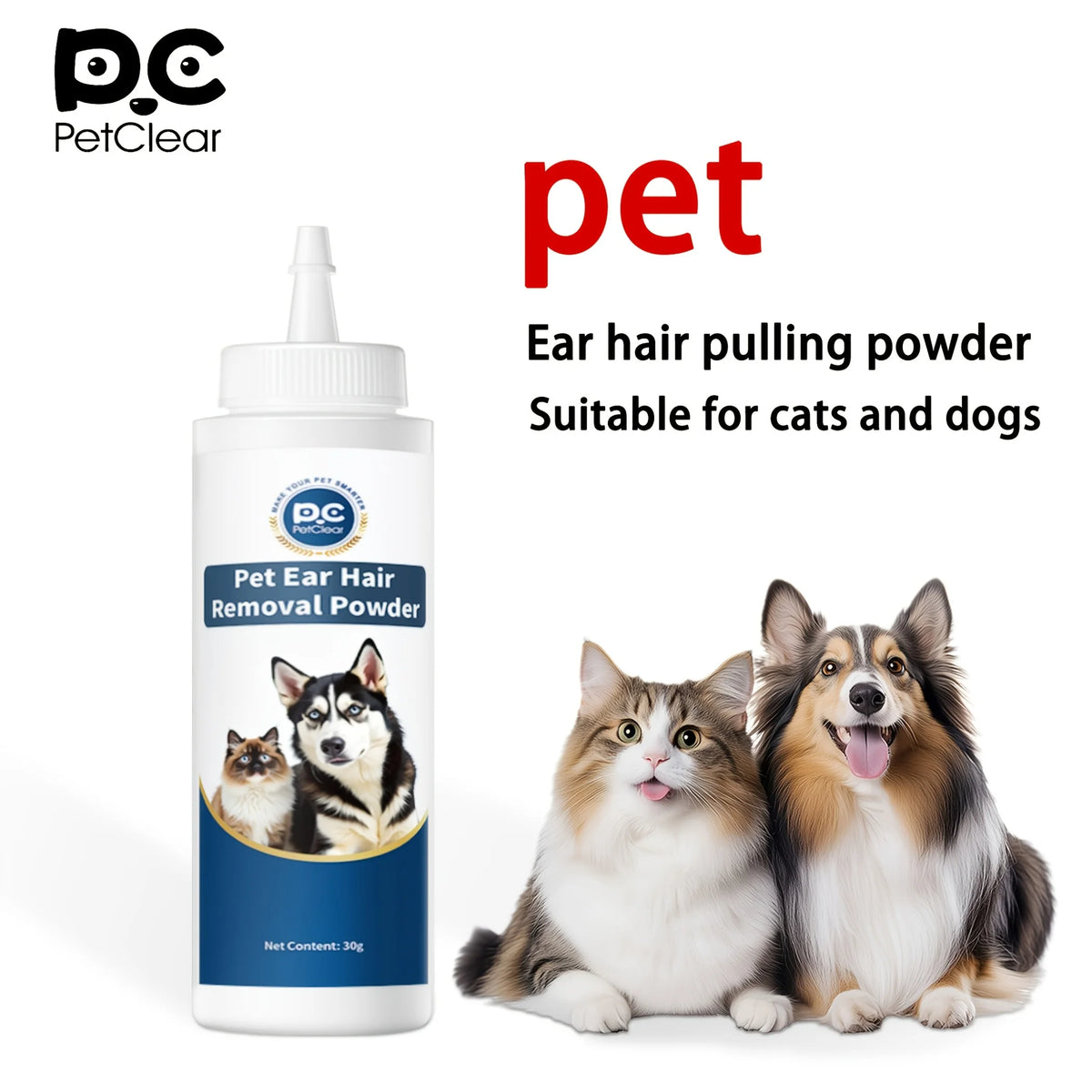 Cat Dog Ear Powder Painless Ear Hair Removal Powder for Pets Easy to Remove Ear Hair Pets Cleaning Tools 30G