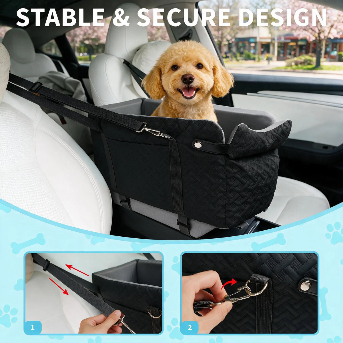 Soft Fabric Paw Print Dog Car Booster Seat - Armrest-Mount, Portable Pet Basket, Safe Travel Carrier Bed for Small-Medium Dogs