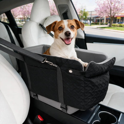 Soft Fabric Paw Print Dog Car Booster Seat - Armrest-Mount, Portable Pet Basket, Safe Travel Carrier Bed for Small-Medium Dogs